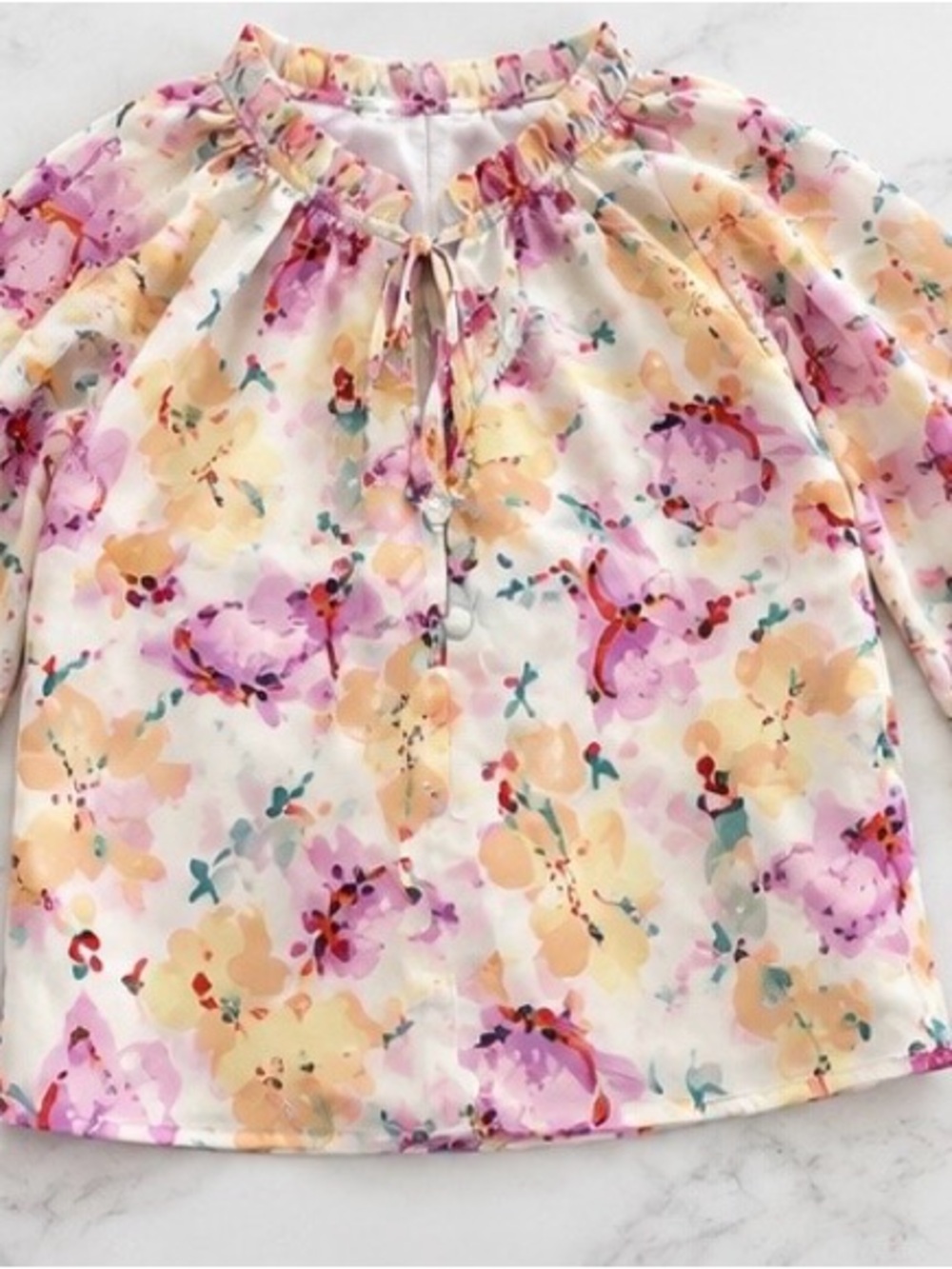 Women's Floral Tie-Neck Shirt - Multicolor New